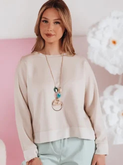 Bluzki Damskie>Dstreet Bluzka damska masełko oversize z wisiorkiem NUBISS mokka RY2797