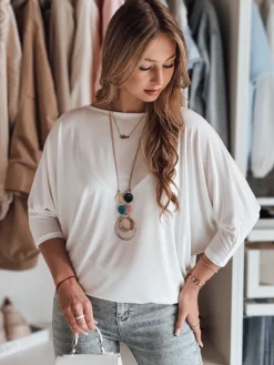 Bluzki Damskie>Dstreet Bluzka damska masełko oversize z wisiorkiem LUZVIA ecru RY2771