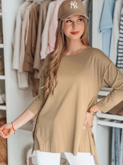 Bluzki Damskie>Dstreet Bluzka damska masełko oversize z wisiorkiem COMFILA ciemnobrązowa RY2789