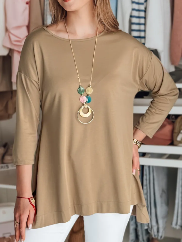 Bluzki Damskie>Dstreet Bluzka damska masełko oversize z wisiorkiem COMFILA ciemnobrązowa RY2789