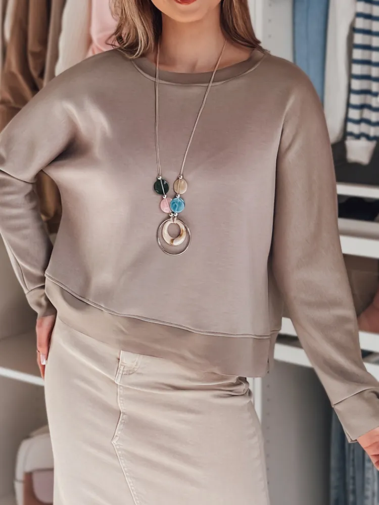 Bluzki Damskie>Dstreet Bluzka damska masełko oversize z wisiorkiem NUBISS popielata RY2800