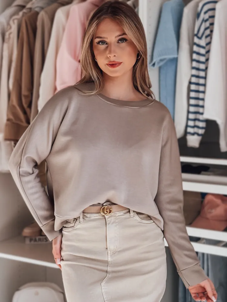 Bluzki Damskie>Dstreet Bluzka damska masełko oversize z wisiorkiem NUBISS popielata RY2800