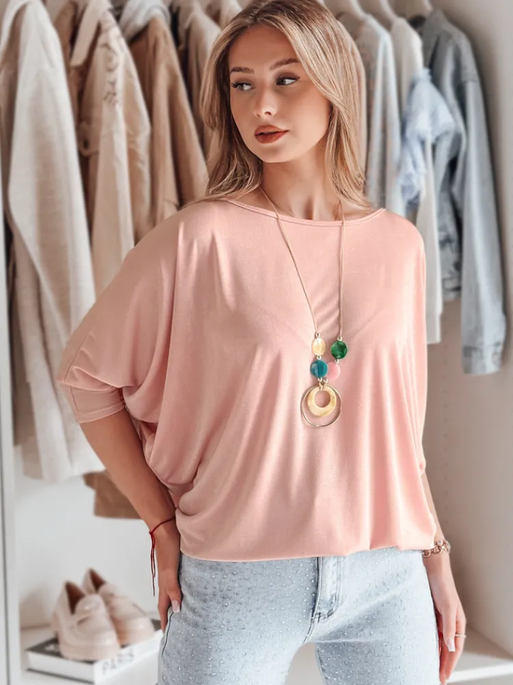 Bluzki Damskie>Dstreet Bluzka damska masełko oversize z wisiorkiem LUZVIA pudrowy róż RY2774