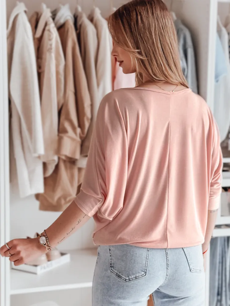 Bluzki Damskie>Dstreet Bluzka damska masełko oversize z wisiorkiem LUZVIA pudrowy róż RY2774