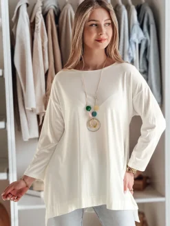 Bluzki Damskie>Dstreet Bluzka damska masełko oversize z wisiorkiem COMFILA ecru RY2787