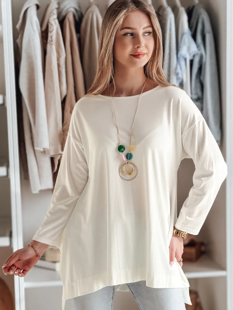 Bluzki Damskie>Dstreet Bluzka damska masełko oversize z wisiorkiem COMFILA ecru RY2787