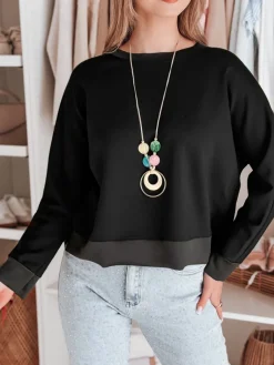 Bluzki Damskie>Dstreet Bluzka damska masełko oversize z wisiorkiem NUBISS czarna RY2802