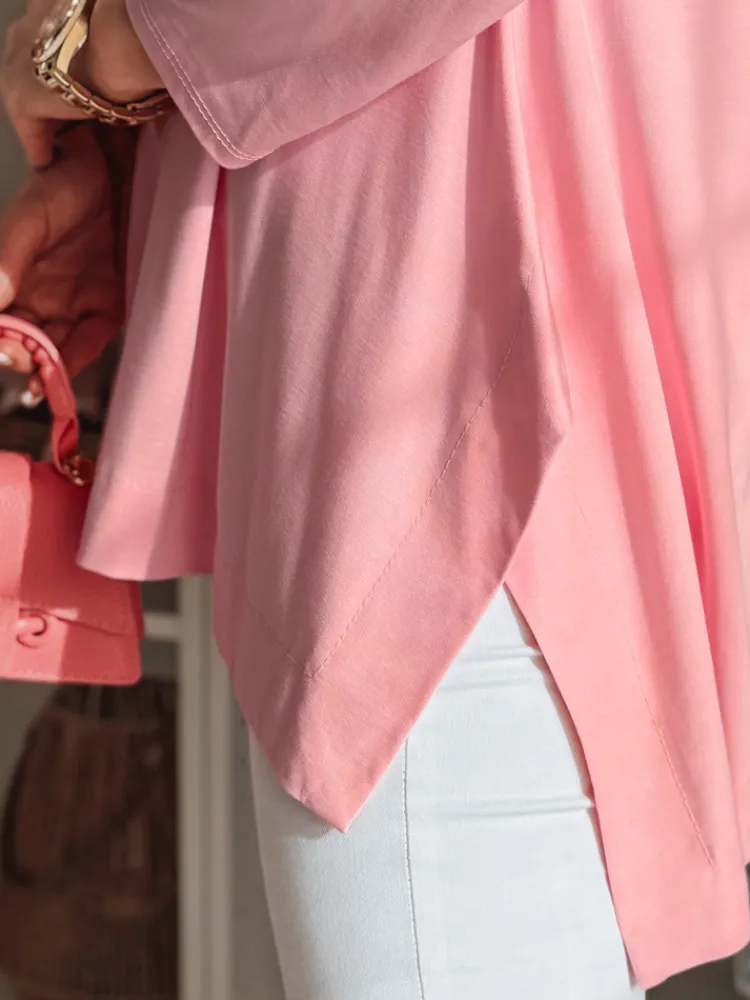 Bluzki Damskie>Dstreet Bluzka damska masełko oversize z wisiorkiem COMFILA różowa RY2790