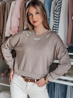 Bluzki Damskie>Dstreet Bluzka damska masełko z długi rękawem CRYSTALIA mokka RY2770