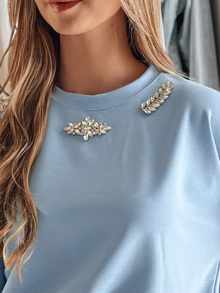 Bluzki Damskie>Dstreet Bluzka damska masełko z długi rękawem CRYSTALIA błękitna RY2769