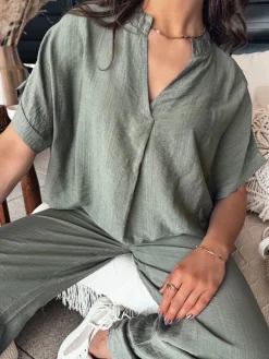 Bluzki Damskie>Dstreet Bluzka damska NAMAYAS khaki RY2605