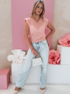 Bluzki Damskie>Dstreet Bluzka damska one size krótka SELFINA jasnoróżowa MY2438