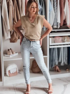 Bluzki Damskie>Dstreet Bluzka damska one size krótka SELFINA złota MY2436