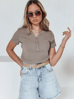 Bluzki Damskie>Dstreet Bluzka damska one size prążkowana KISS LOOK brązowa RY2827