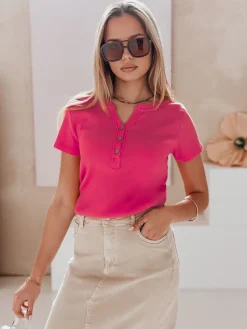 Bluzki Damskie>Dstreet Bluzka damska one size prążkowana KISS LOOK różowa RY2832