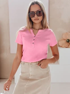 Bluzki Damskie>Dstreet Bluzka damska one size prążkowana KISS LOOK różowa RY2837