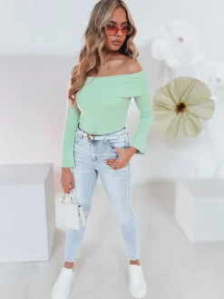 Bluzki Damskie>Dstreet Bluzka damska one size z odkrytymi ramionami SHOWIT jasnozielona MY2430