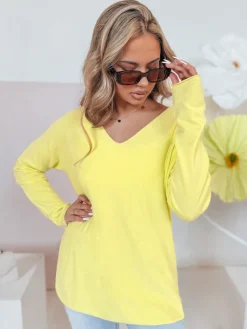 Bluzki Damskie>Dstreet Bluzka damska one size z długim rękawem SOFTIL żółty MY2440