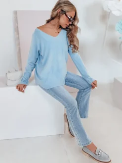 Bluzki Damskie>Dstreet Bluzka damska one size z długim rękawem SOFTIL błękitny MY2442