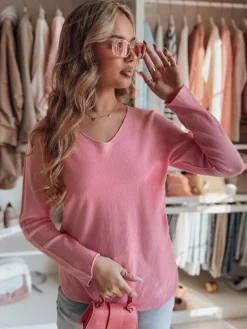 Bluzki Damskie>Dstreet Bluzka damska one size z długim rękawem SOFTIL różowa MY2444