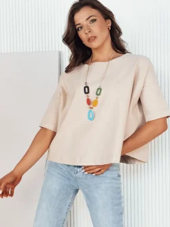 Bluzki Damskie>Dstreet Bluzka damska oversize BULS beżowa RY2505