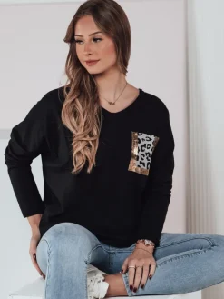 Bluzki Damskie>Dstreet Bluzka damska oversize GLAMZONE z nadrukiem czarna RY2682