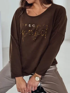 Bluzki Damskie>Dstreet Bluzka damska oversize PERFSTYLE czekoladowa RY2667