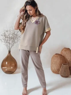 Bluzki Damskie>Dstreet Bluzka damska oversize SHINE LOVE mokka RY2911