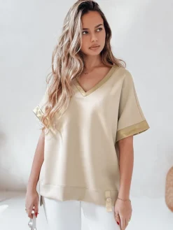 Bluzki Damskie>Dstreet Bluzka damska oversize SHINE LOVE beżowa RY2914