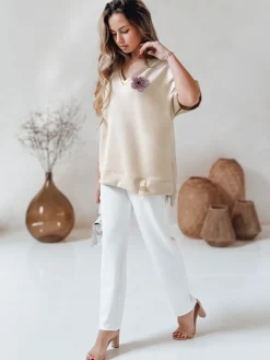 Bluzki Damskie>Dstreet Bluzka damska oversize SHINE LOVE beżowa RY2914