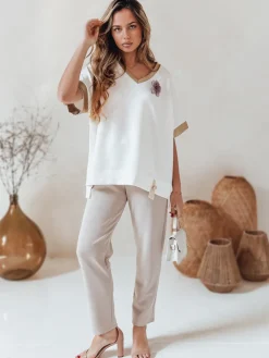 Bluzki Damskie>Dstreet Bluzka damska oversize SHINE LOVE biała RY2913