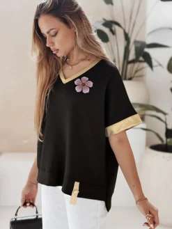 Bluzki Damskie>Dstreet Bluzka damska oversize SHINE LOVE czarna RY2912