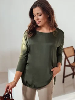Bluzki Damskie>Dstreet Bluzka damska oversize SILKINEA z wisiorkiem ciemnozielona RY2671