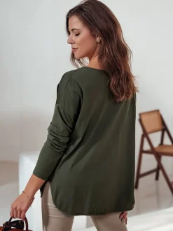 Bluzki Damskie>Dstreet Bluzka damska oversize SILKINEA z wisiorkiem ciemnozielona RY2671