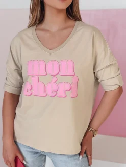 Bluzki Damskie>Dstreet Bluzka damska oversize z nadrukiem CHERINO brązowa RY2830