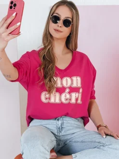 Bluzki Damskie>Dstreet Bluzka damska oversize z nadrukiem CHERINO fuksja RY2829