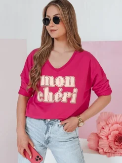 Bluzki Damskie>Dstreet Bluzka damska oversize z nadrukiem CHERINO fuksja RY2829