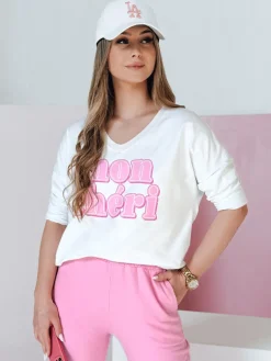 Bluzki Damskie>Dstreet Bluzka damska oversize z nadrukiem CHERINO biała RY2902