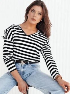 Bluzki Damskie>Dstreet Bluzka damska w paski HILAN czarna RY2382