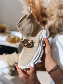 Buty Skarpetkowe>Dstreet Buty damskie ELISA beżowe ZY0280