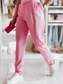 Spodnie Damskie>Dstreet Casualowe spodnie damskie plisowane z paskiem PLISSO różowe UY2519