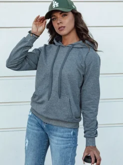 Bluzy Damskie>Dstreet Ciemnoszara damska bluza dresowa z kapturem LARA II BY1334