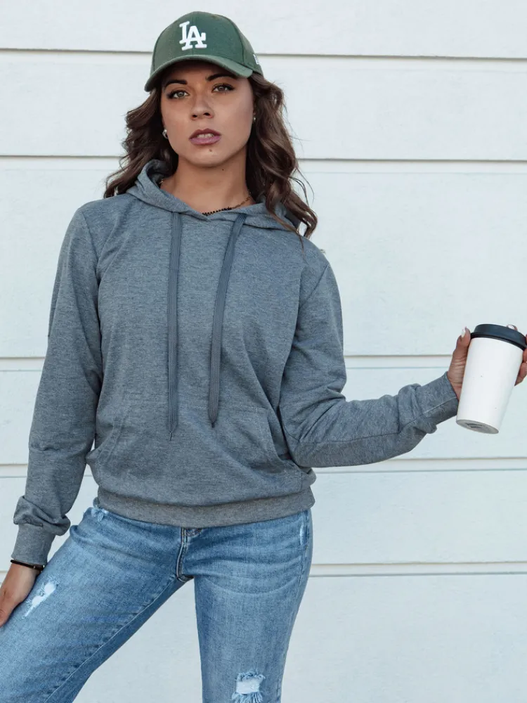 Bluzy Damskie>Dstreet Ciemnoszara damska bluza dresowa z kapturem LARA II BY1334