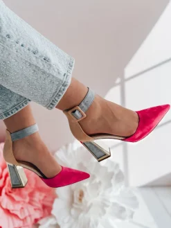 Szpilki>Dstreet Czółenka damskie na wysoki słupku ELEHILL fuksja ZY0843