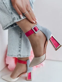 Szpilki>Dstreet Czółenka damskie na wysoki słupku ELEHILL beżowe ZY0722