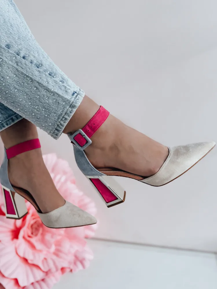 Szpilki>Dstreet Czółenka damskie na wysoki słupku ELEHILL beżowe ZY0722