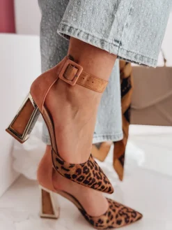 Szpilki>Dstreet Czółenka damskie na wysoki słupku ELEHILL panterka ZY0725