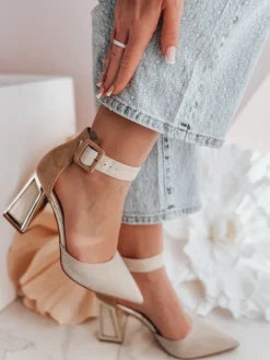 Szpilki>Dstreet Czółenka damskie na wysoki słupku ELEHILL khaki ZY0778