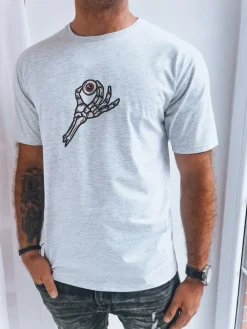 Koszulki Męskie>Dstreet Jasnoszara koszulka męska z nadrukiem RX5282