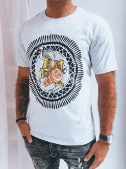 Koszulki Męskie>Dstreet Jasnoszary t-shirt męski z nadrukiem RX5300